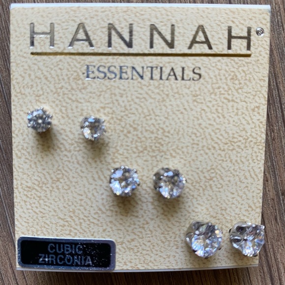 🟣 HANNAH Essentials 3 pairs CZ Stud Earrings NWT - Picture 4 of 5
